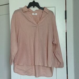 Women's Lightweight Pink V-Neck linen Collared Top